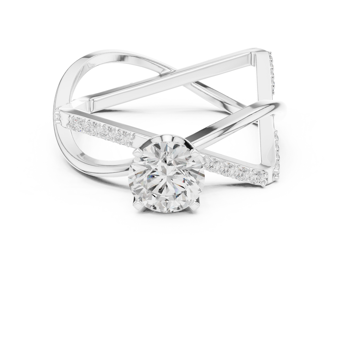 Round Cut Diamond Solitaire Twist Open Band Ring