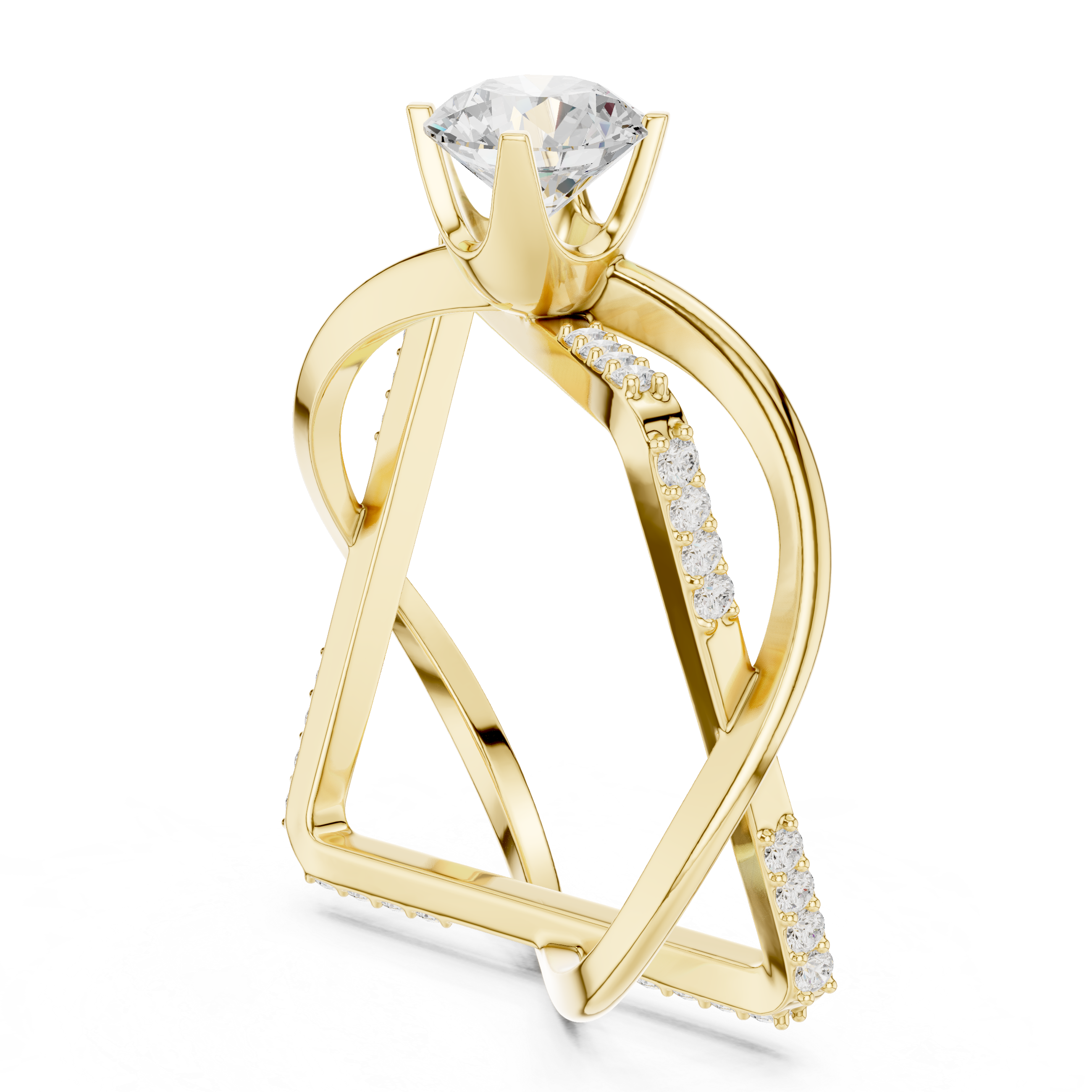 Round Cut Diamond Solitaire Twist Open Band Ring