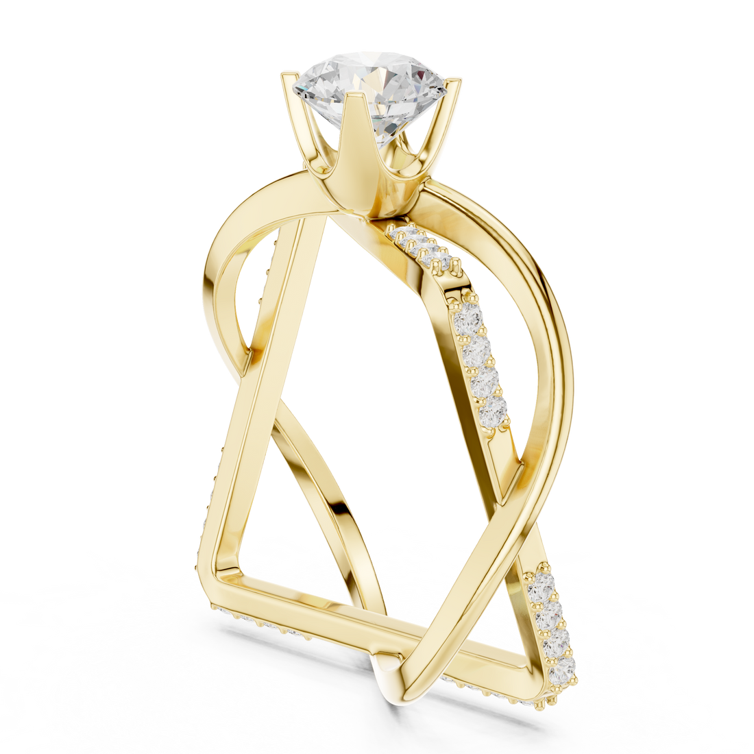 Round Cut Diamond Solitaire Twist Open Band Ring