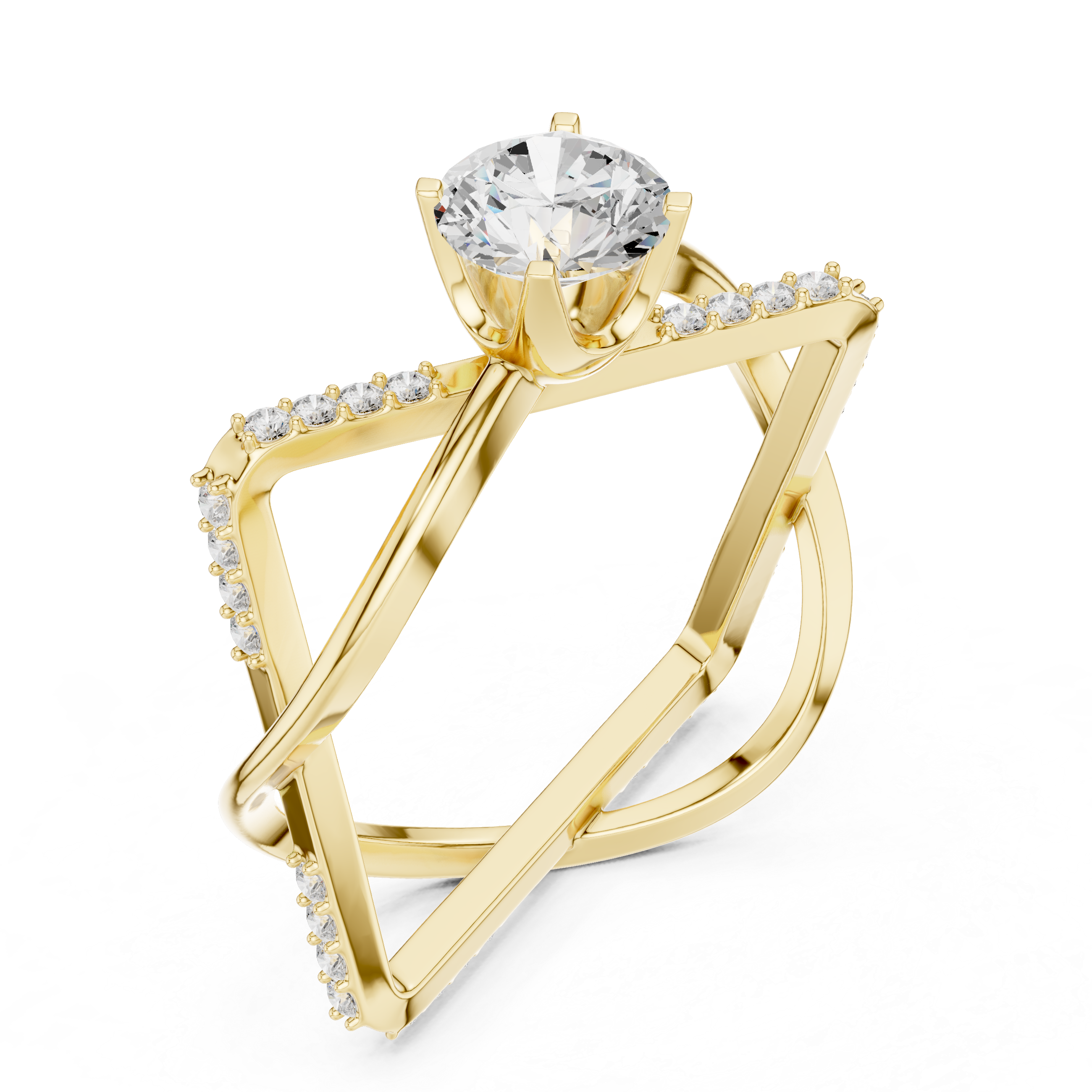 Round Cut Diamond Solitaire Twist Open Band Ring