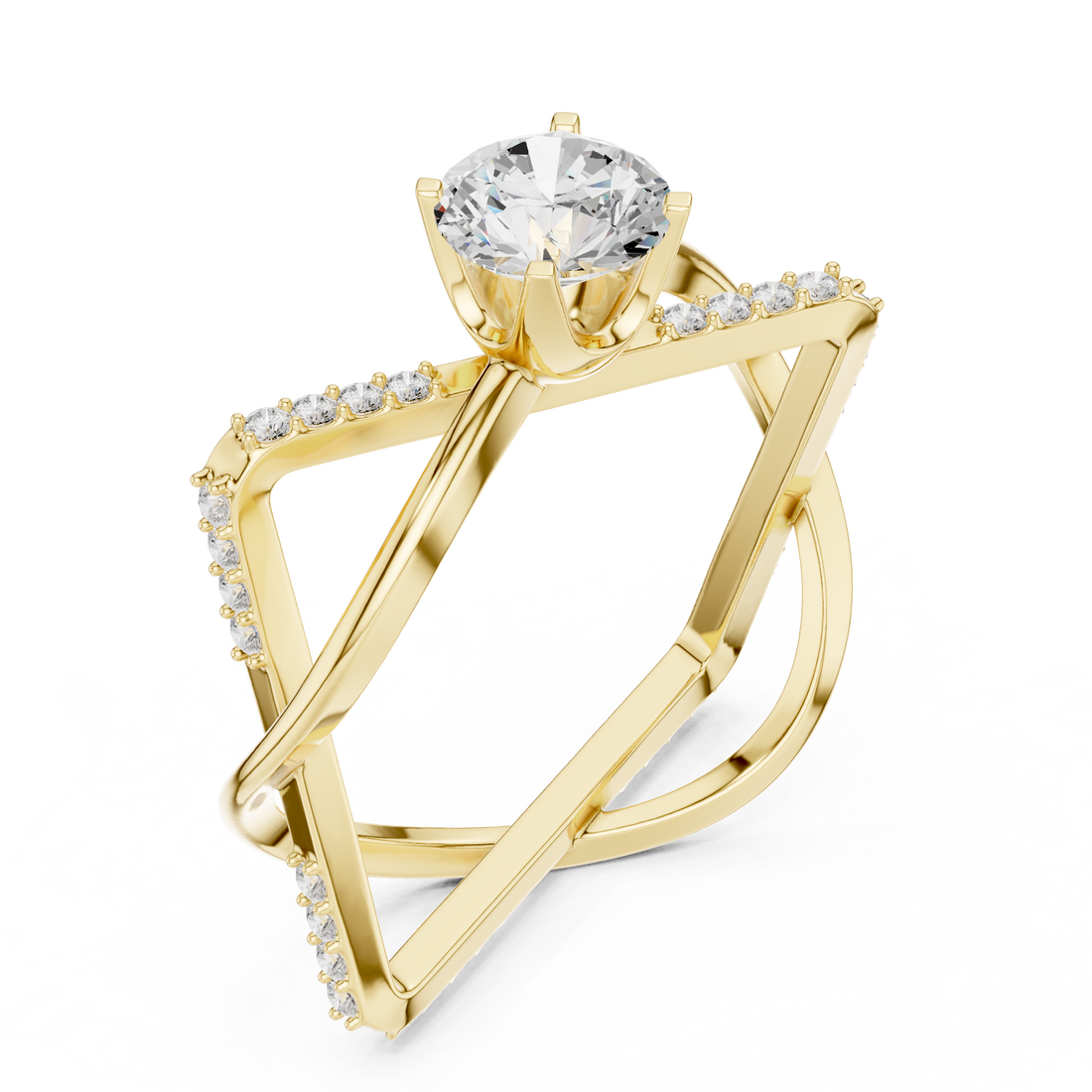 Round Cut Diamond Solitaire Twist Open Band Ring
