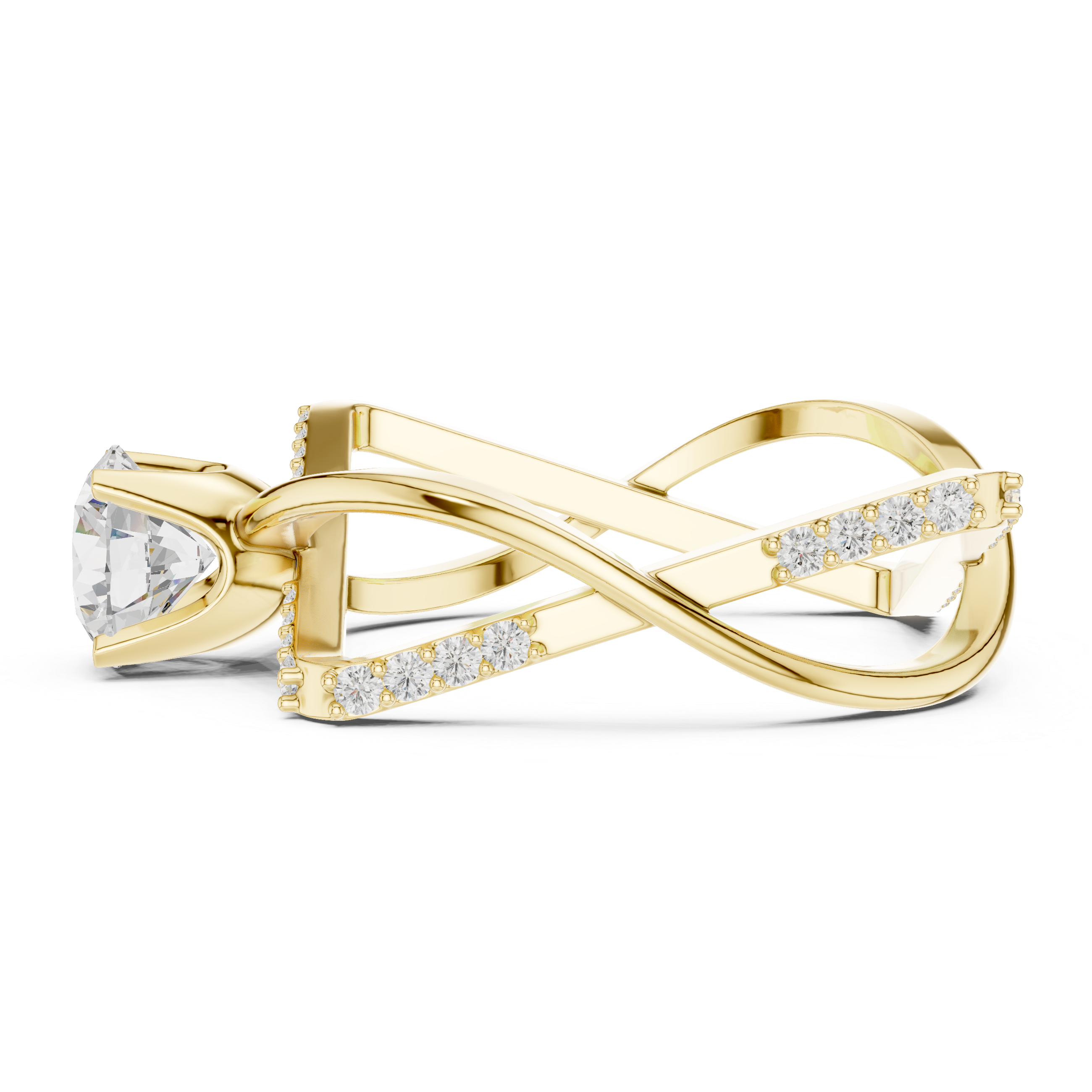 Round Cut Diamond Solitaire Twist Open Band Ring
