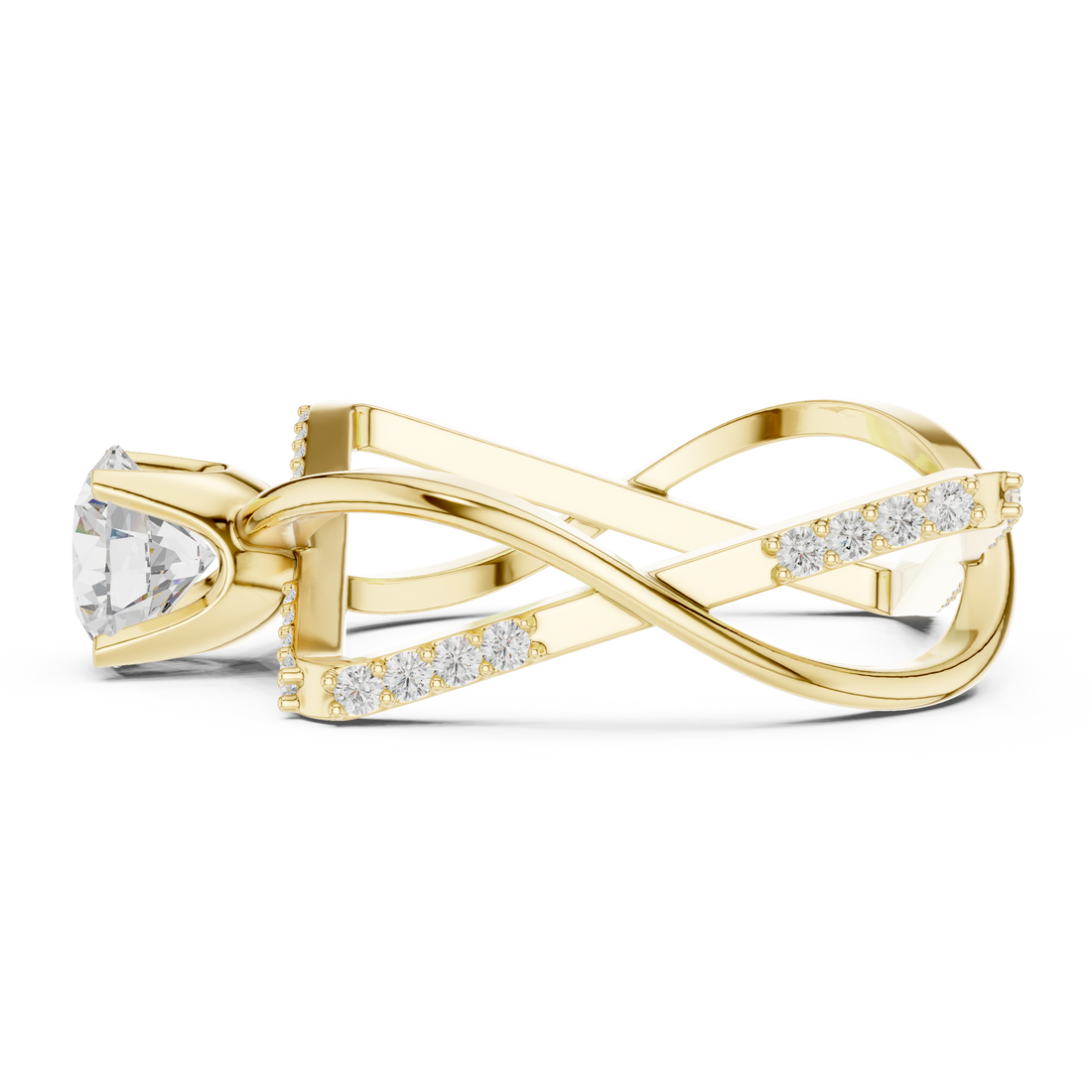 Round Cut Diamond Solitaire Twist Open Band Ring