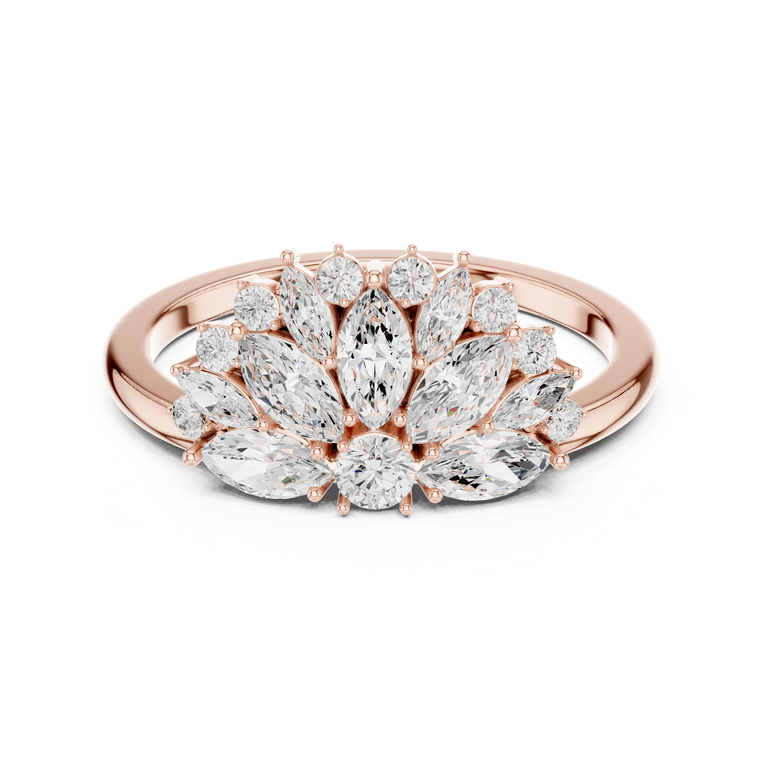 Marquise and Round Diamond Floral Cluster Halo Ring