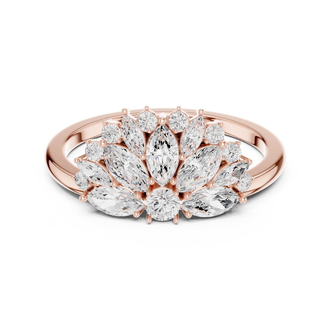 Marquise and Round Diamond Floral Cluster Halo Ring