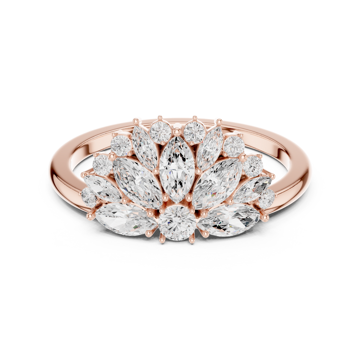 Marquise and Round Diamond Floral Cluster Halo Ring