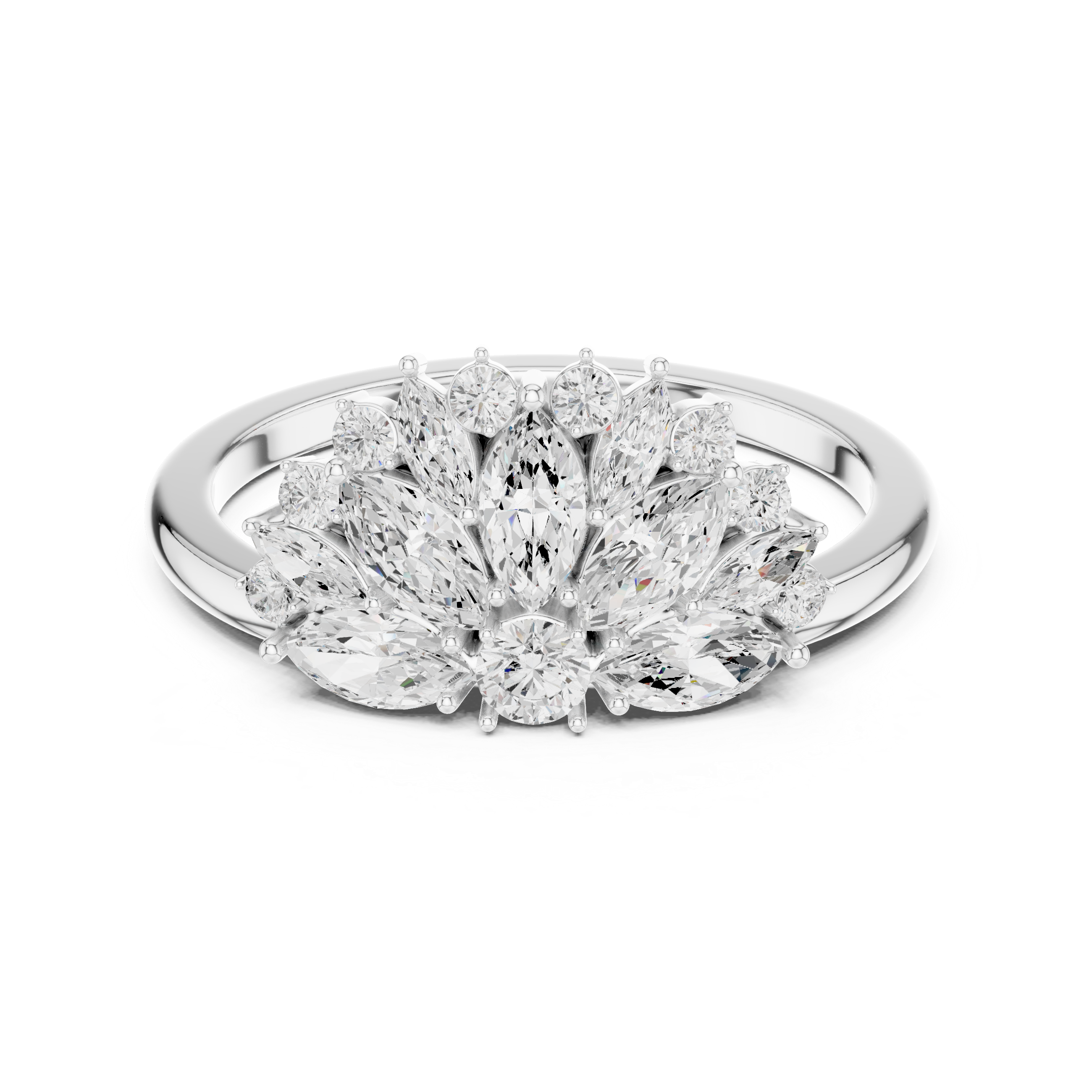 Marquise and Round Diamond Floral Cluster Halo Ring