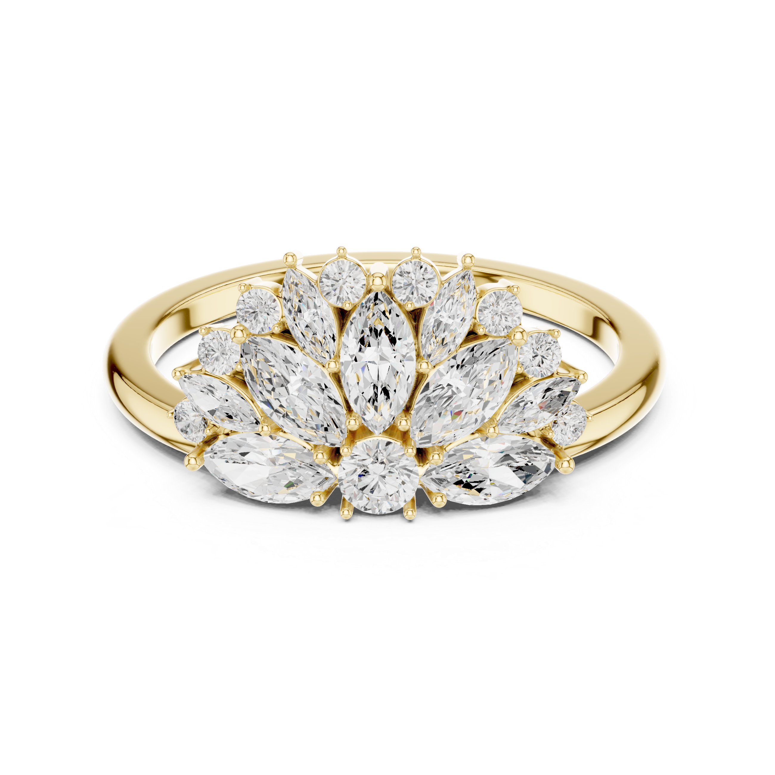 Marquise and Round Diamond Floral Cluster Halo Ring