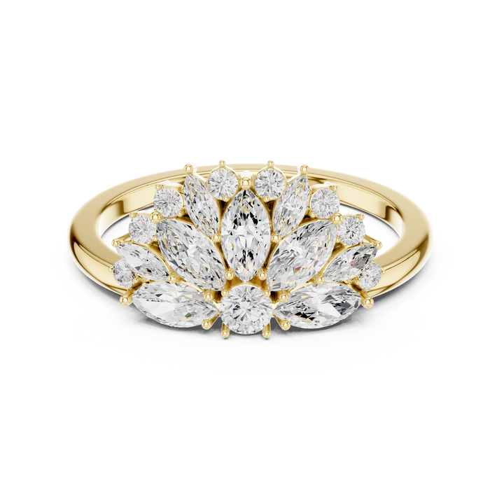 Marquise and Round Diamond Floral Cluster Halo Ring
