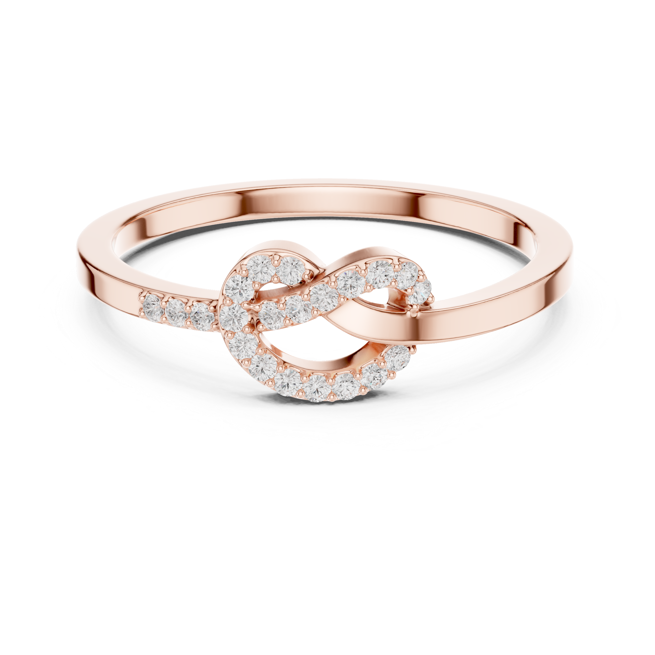 Round Cut Diamond Infinity Knot Ring with Pavé Accents