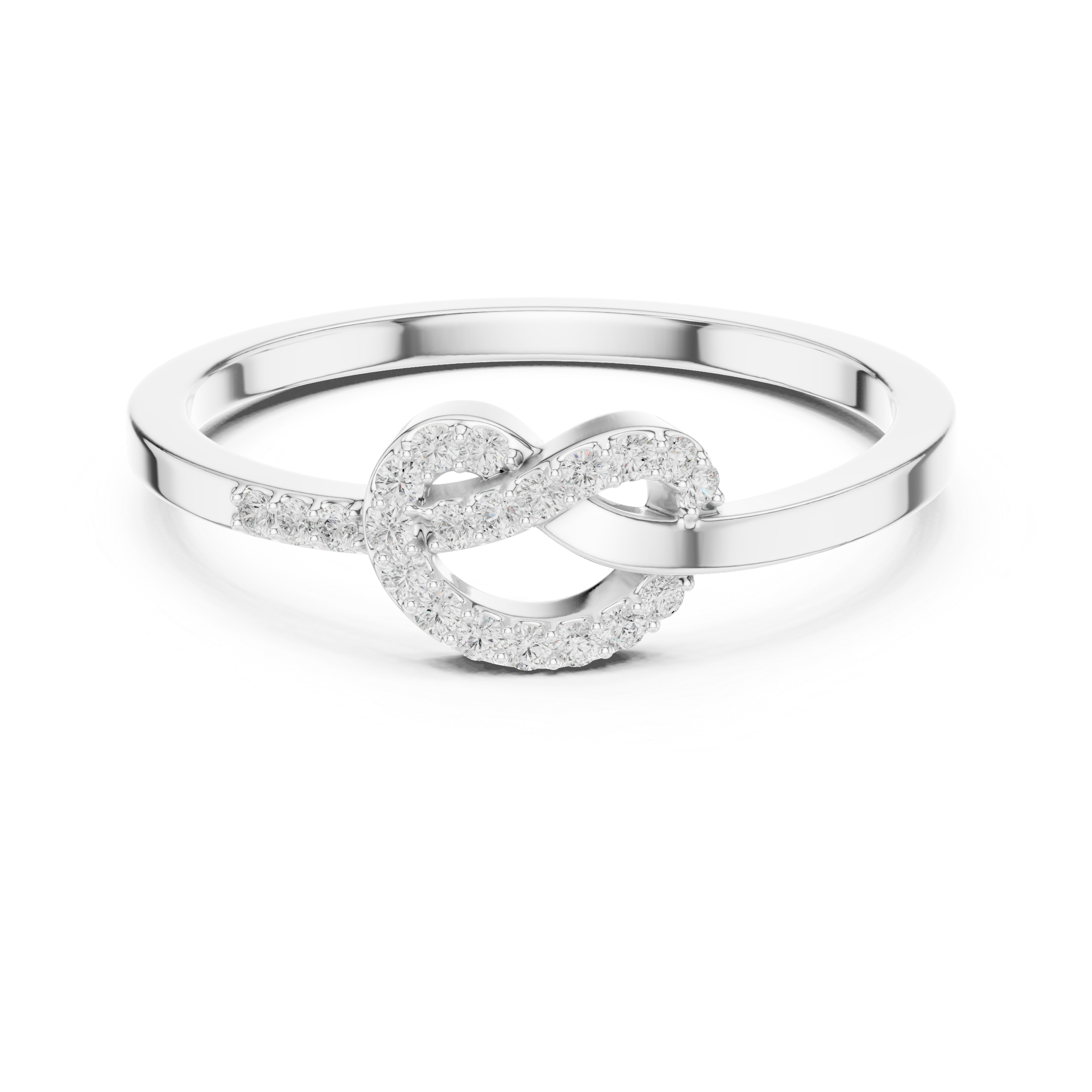 Round Cut Diamond Infinity Knot Ring with Pavé Accents