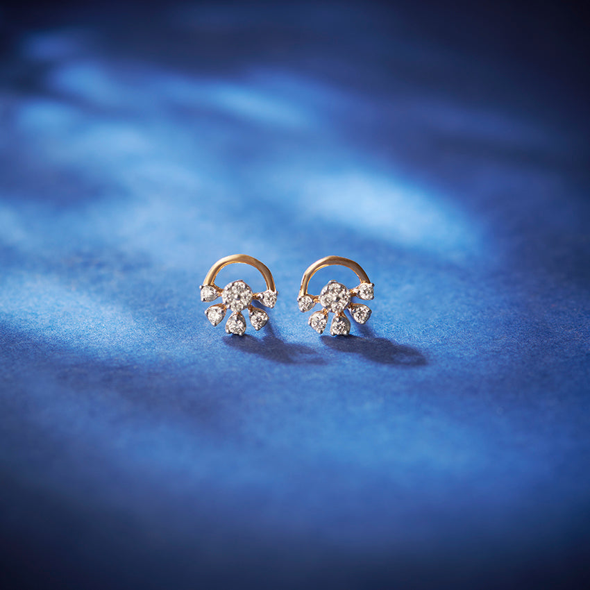 Half Bloom Diamond Stud Earrings