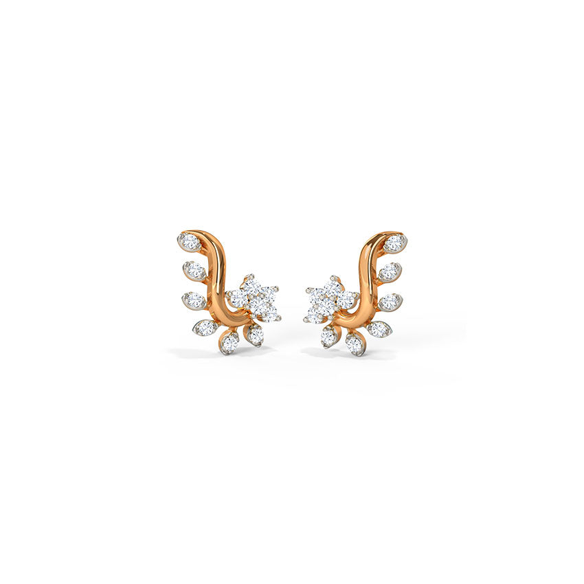 Floral Leaf Diamond Stud Earrings