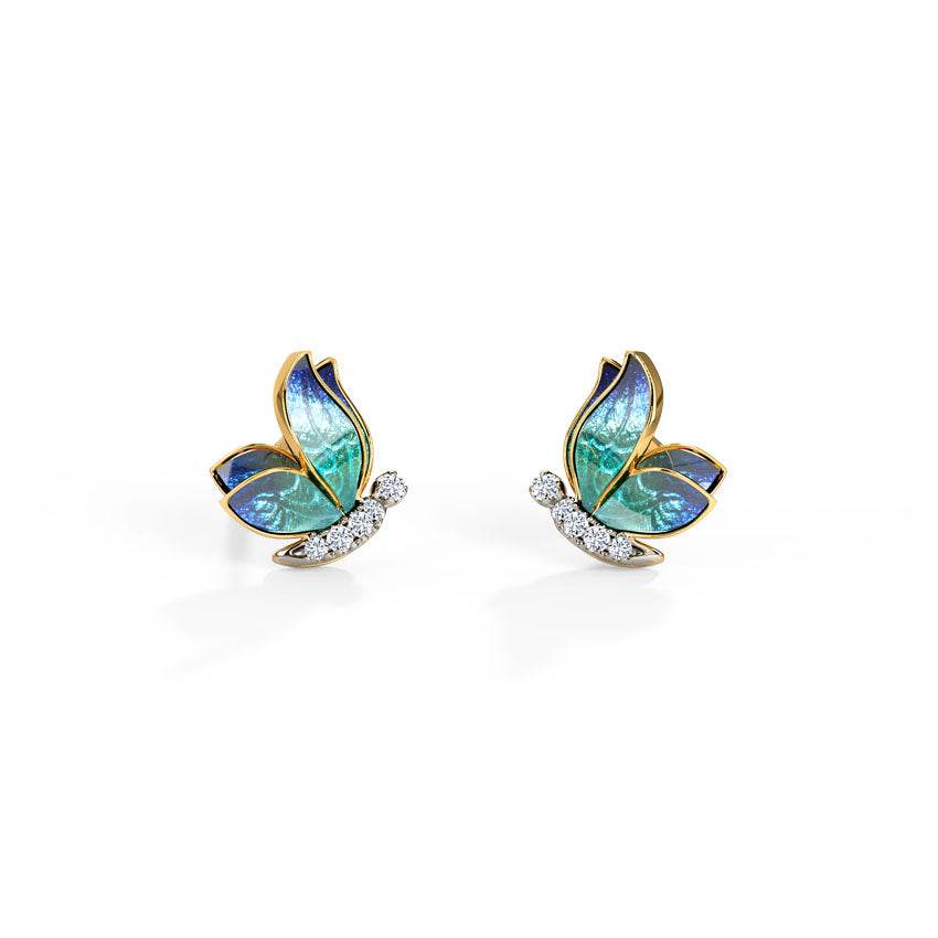 Petite Blue Butterfly Diamond Stud Earrings