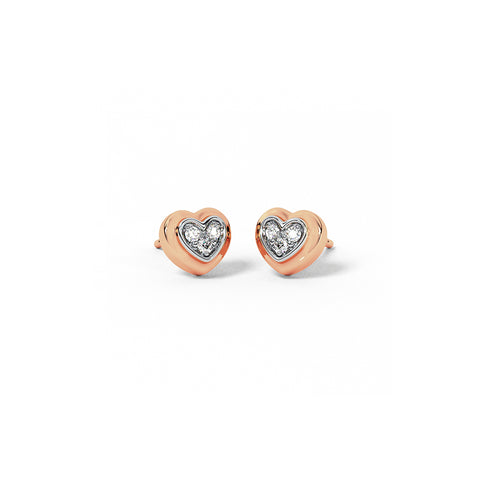 Rosy Heart Diamond Stud Earrings