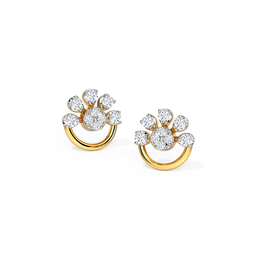 Half Bloom Diamond Stud Earrings