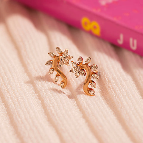 Floral Leaf Diamond Stud Earrings