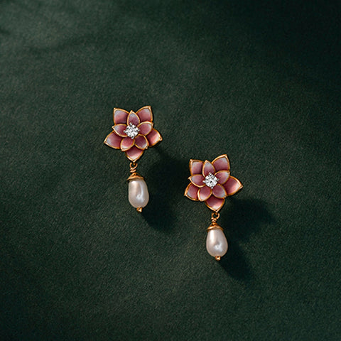 Magnificent Lotus Pearl Drop Earrings