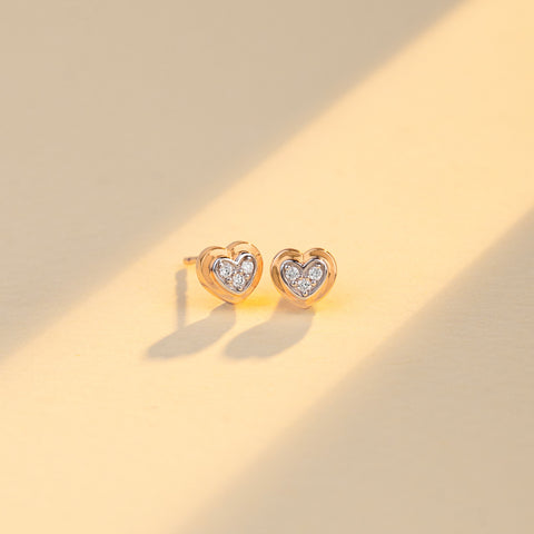 Rosy Heart Diamond Stud Earrings