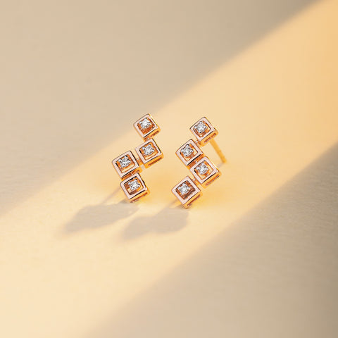 Geometric Gleam Diamond Stud Earrings