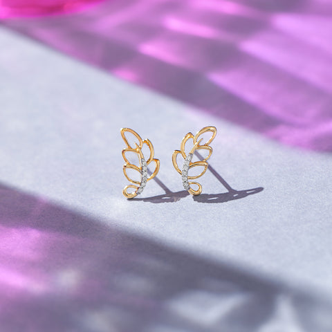 Delicate Leaflet Diamond Stud Earrings