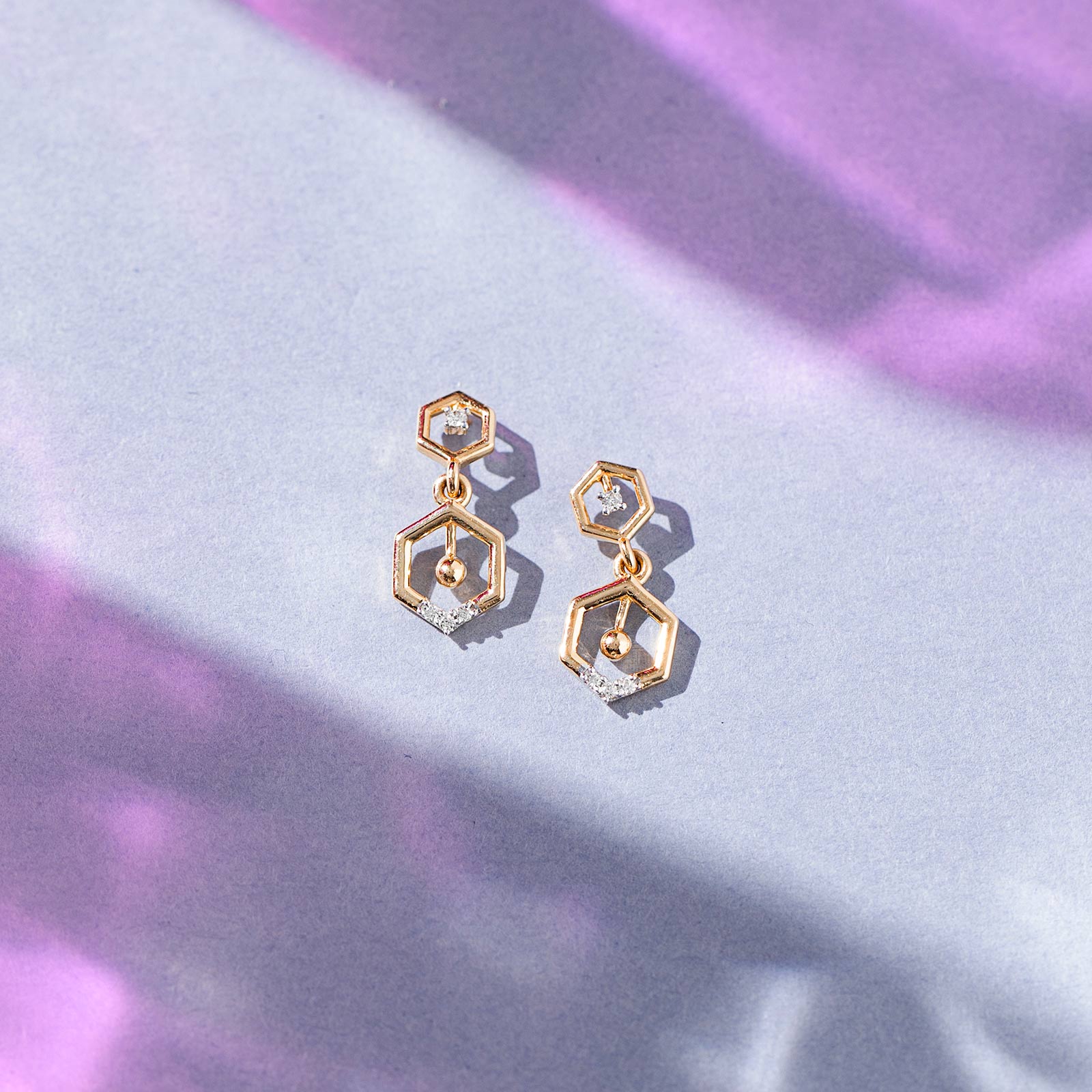 Duo Hexagon Diamond Drop Earrings