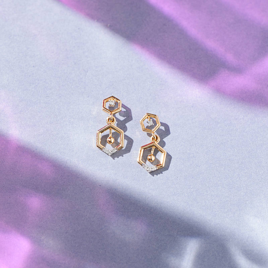 Duo Hexagon Diamond Drop Earrings