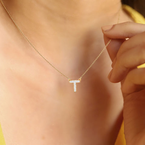 Dazzle Alphabet T Diamond Necklace