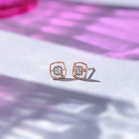 Halo Squares Diamond Stud Earrings