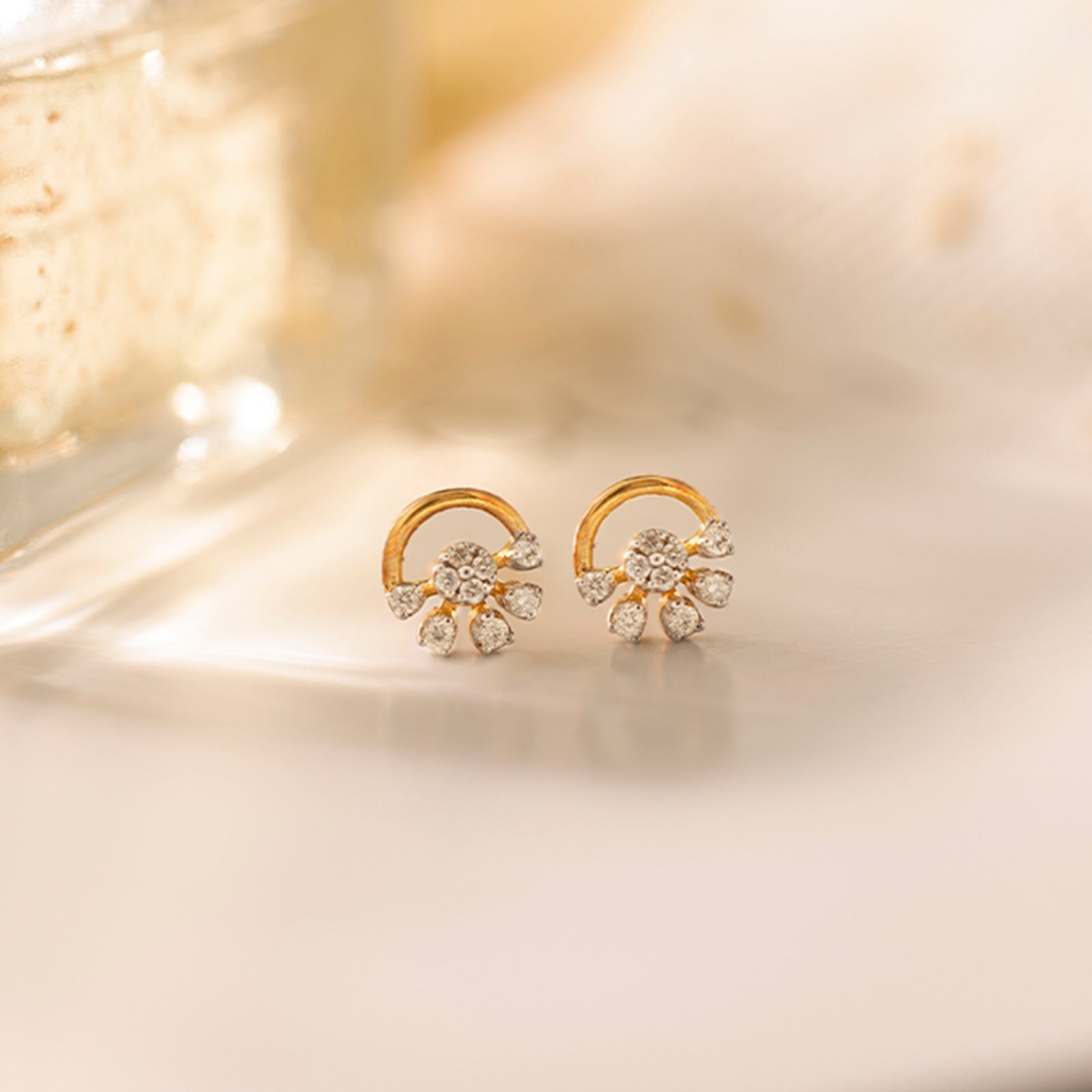 Half Bloom Diamond Stud Earrings