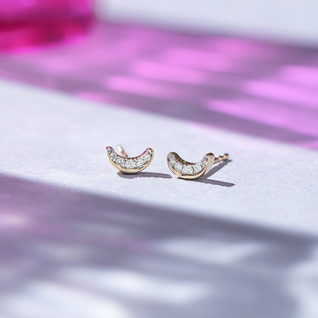 Crescent Diamond Stud Earrings