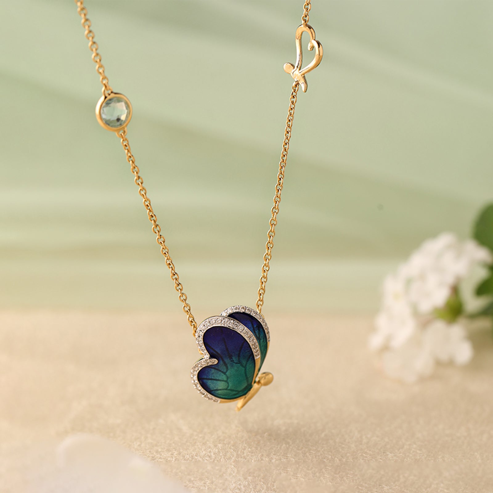 Flap Blue Butterfly Diamond Necklace