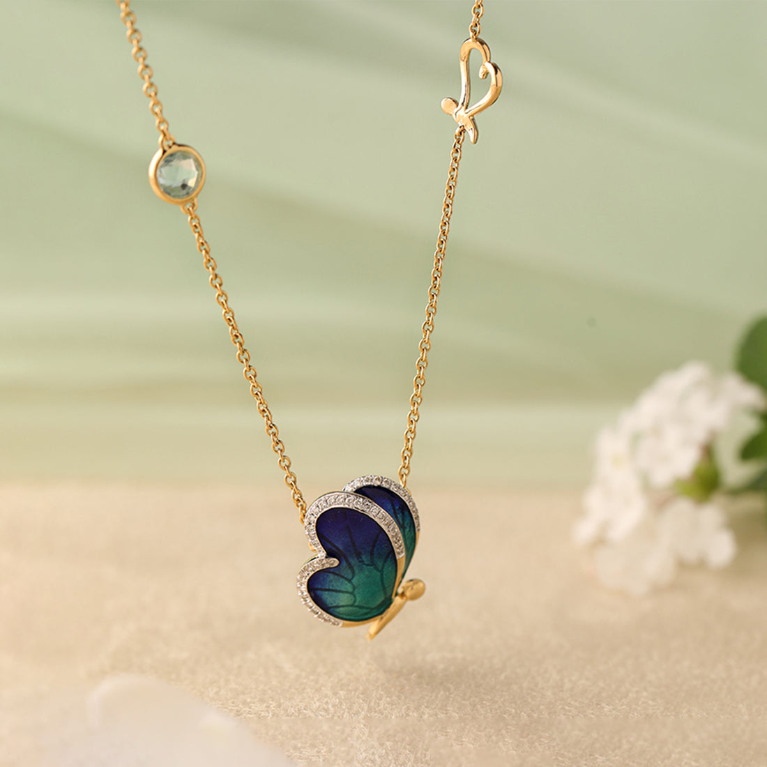 Flap Blue Butterfly Diamond Necklace