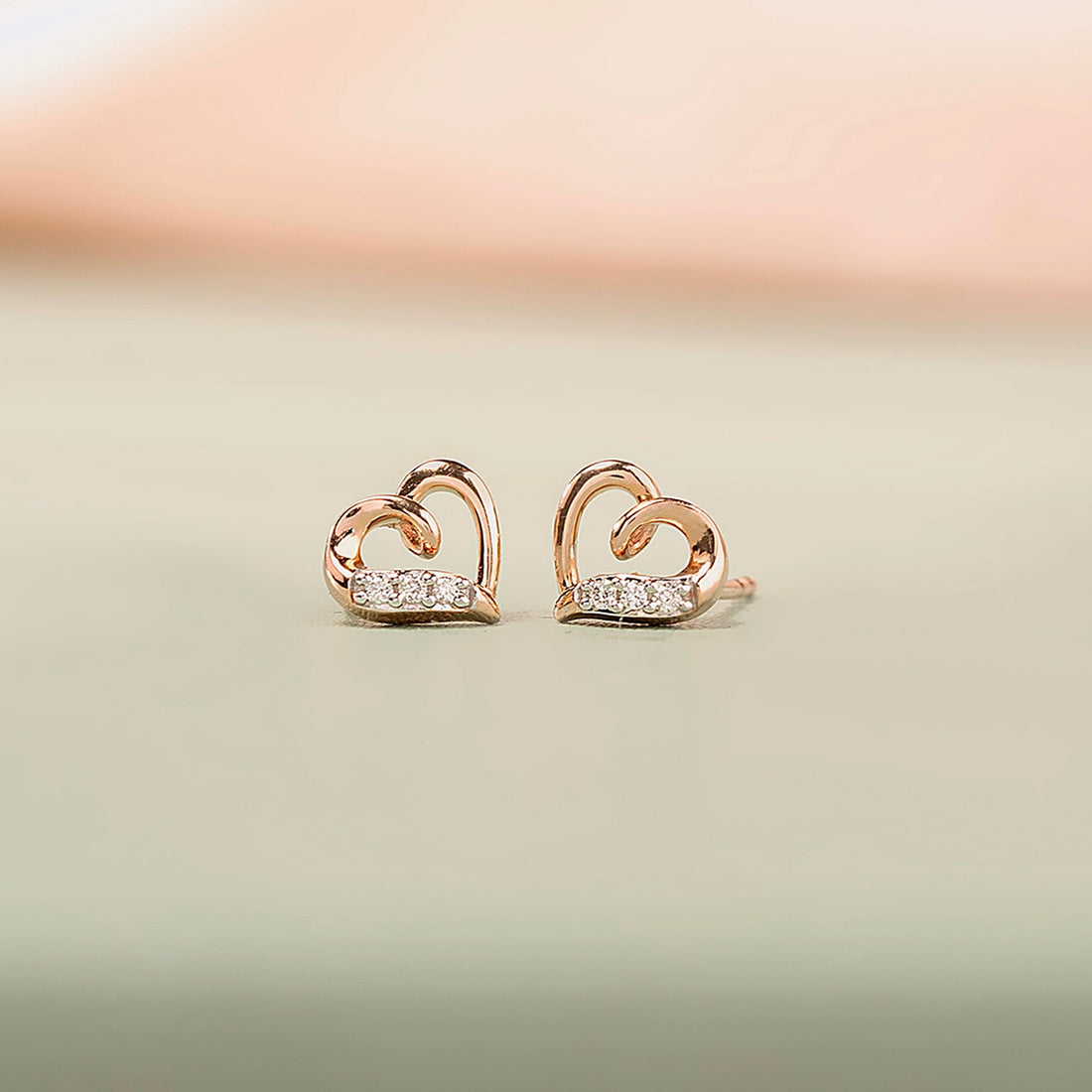 Graceful Heart Diamond Stud Earrings