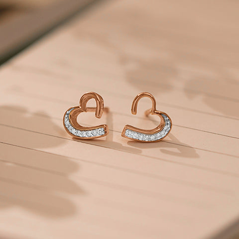 Glittering Heart Diamond Stud Earrings