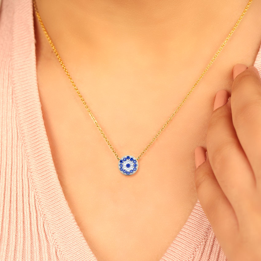 Halo Evil Eye Gemstone Necklace
