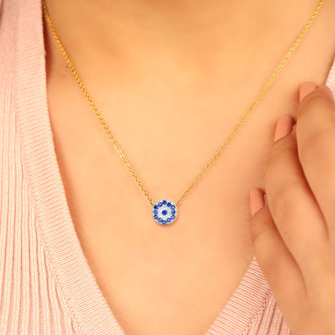 Halo Evil Eye Gemstone Necklace