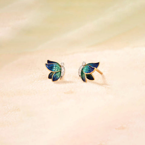 Petite Blue Butterfly Diamond Stud Earrings