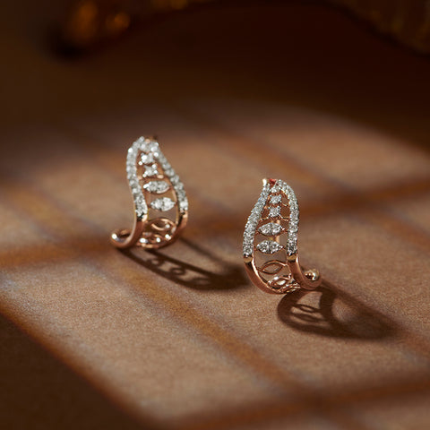 Glittery Curve Diamond Hoop Earrings