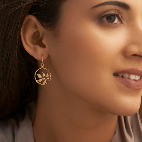 Framed Leaf Gold Drop Earrings