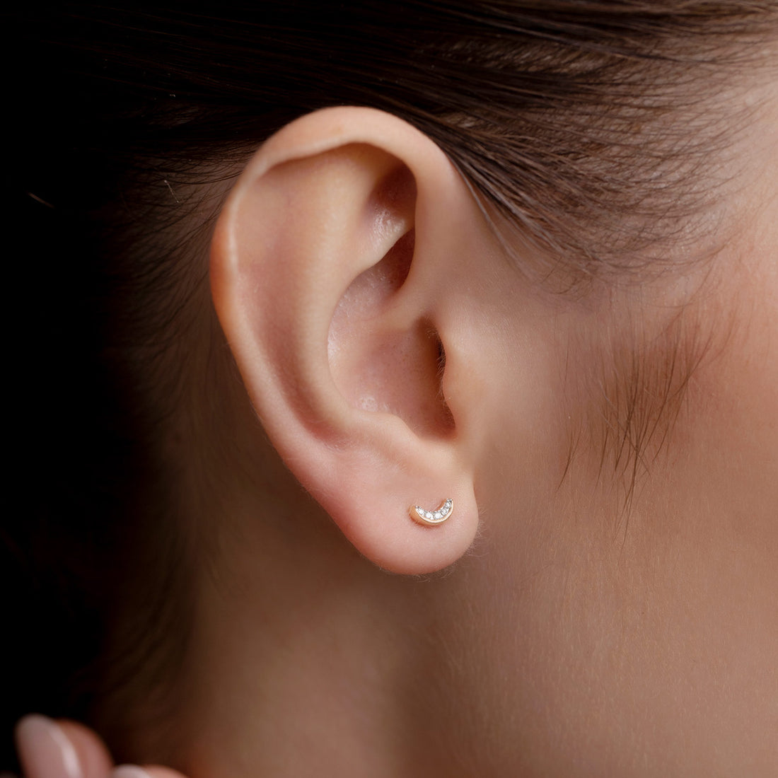 Crescent Diamond Stud Earrings