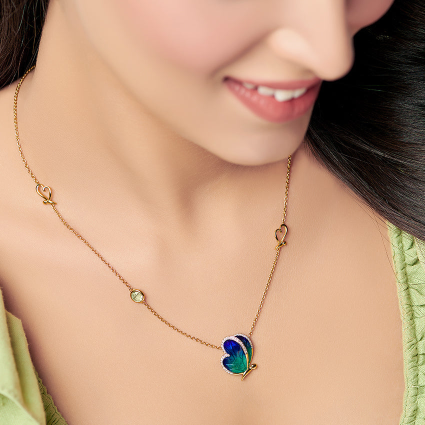 Flap Blue Butterfly Diamond Necklace