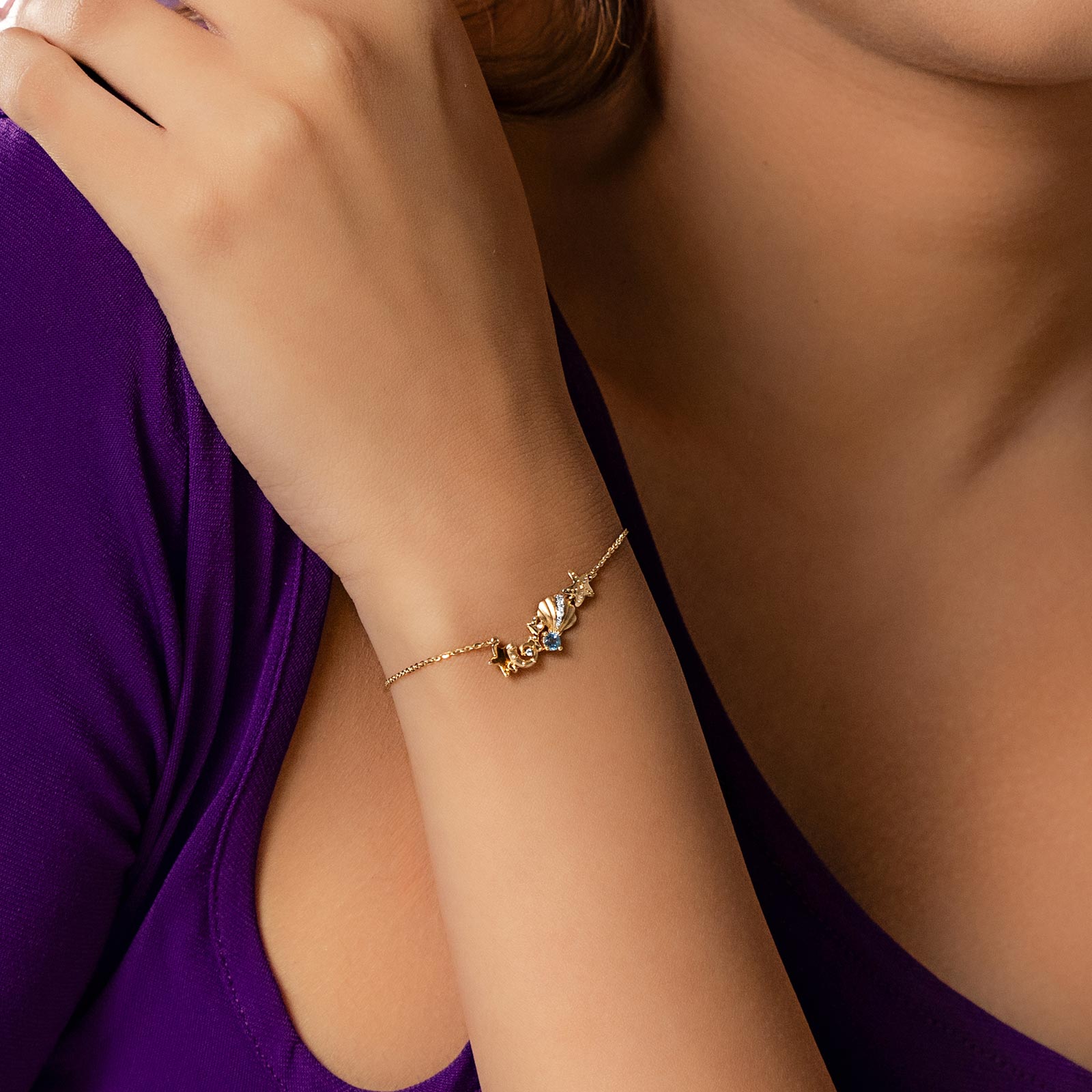 Little Memaid diamond with star and fish Bracelet