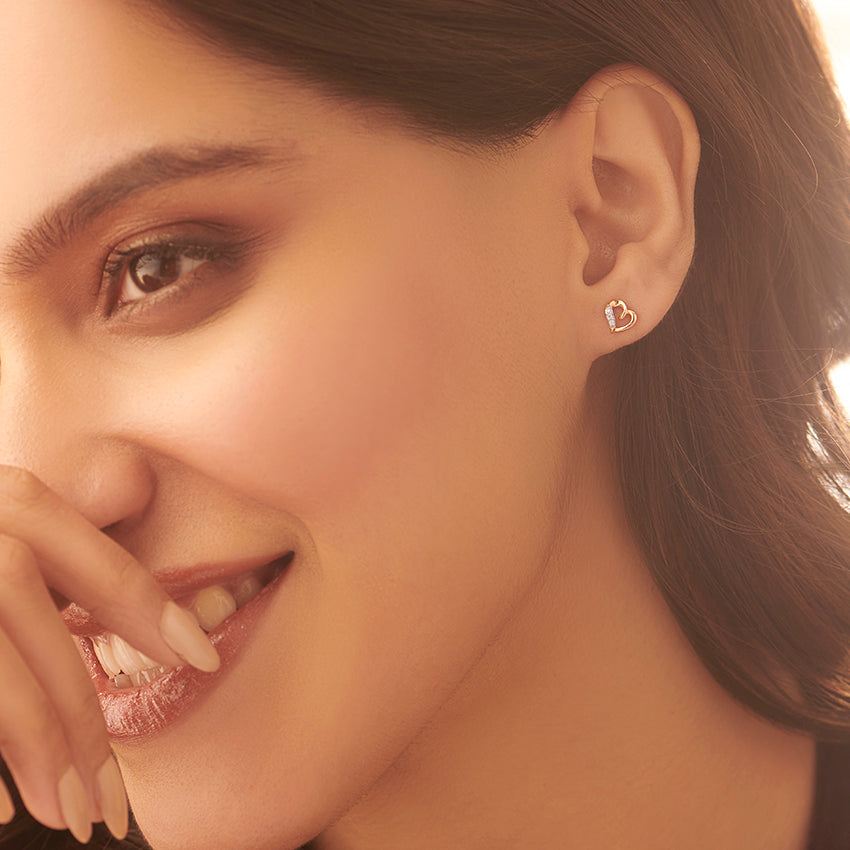 Graceful Heart Diamond Stud Earrings