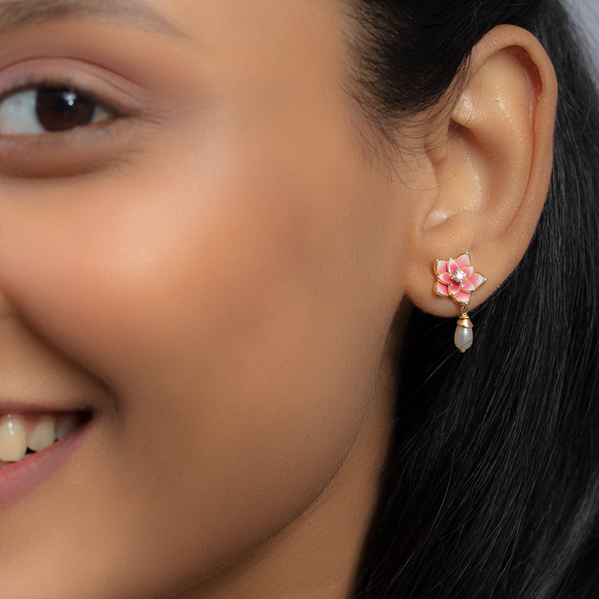 Magnificent Lotus Pearl Drop Earrings