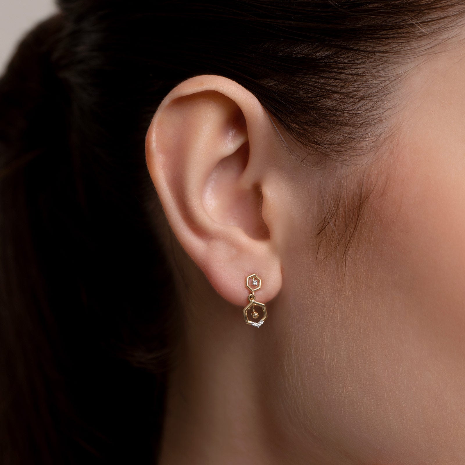 Duo Hexagon Diamond Drop Earrings