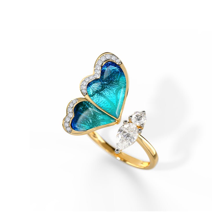 One Wing Blue Butterfly Diamond Ring
