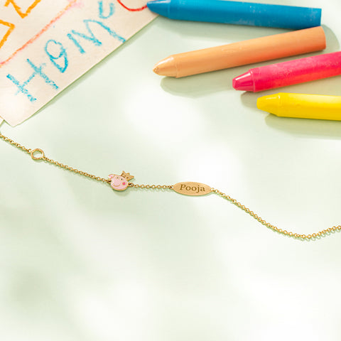 Peppa Crown Personalised Kids' Gold Bracelet