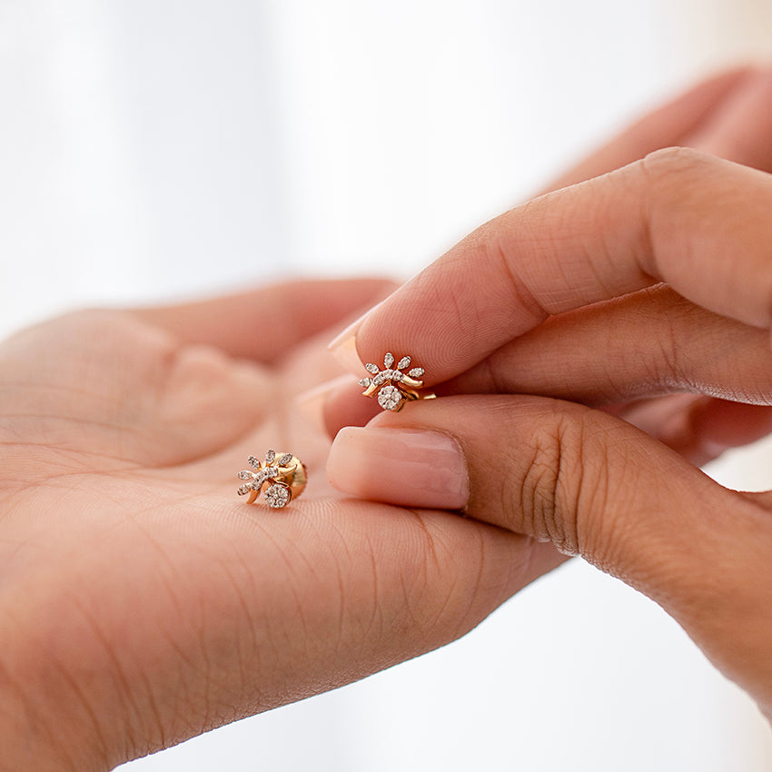 Gleaming Leaflet Diamond Stud Earrings