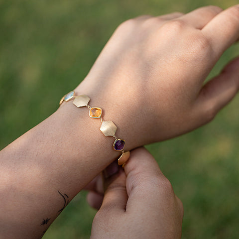 Andria Stamped Gemstone Bracelet